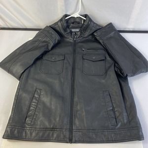 Kenneth Cole Reaction Mens Moto Jacket Black Flap Pockets Mock Neck Hip Length L